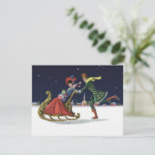 Vintage Kerstmis, paren in liefdesijsschaatsen Feestdagenkaart (Staand voorkant)