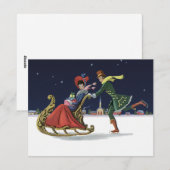 Vintage Kerstmis, paren in liefdesijsschaatsen Feestdagenkaart (Voorkant / Achterkant)