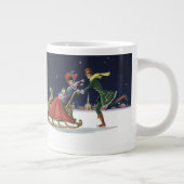 Vintage Kerstmis, paren in liefdesijsschaatsen Grote Koffiekop (Rechts)