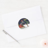 Vintage Kerstmis, paren in liefdesijsschaatsen Ronde Sticker (Envelop)