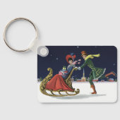 Vintage Kerstmis, paren in liefdesijsschaatsen Sleutelhanger (Achterkant)