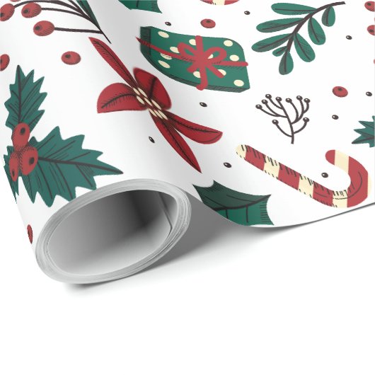 Vintage Kerstmis Patroon Gift Cadeaupapier (Rol Hoek)