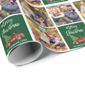 Vintage Kerstmis penseel 3 Foto groen Cadeaupapier (Rol Hoek)