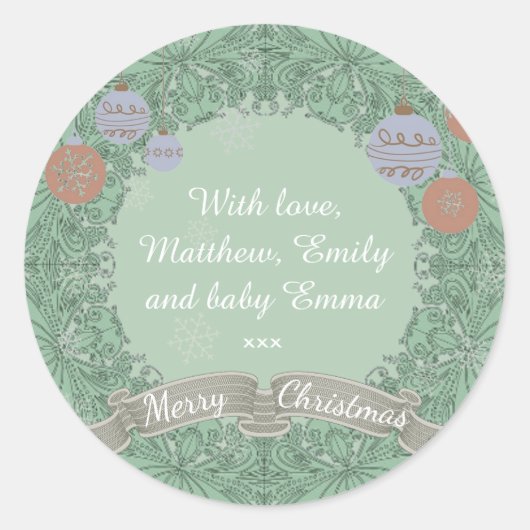 Vintage Kerstmis, persoonlijk Ronde Sticker (Voorkant)