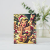 Vintage Kerstmis Pin-up Briefkaart (Staand voorkant)
