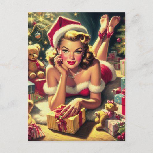 Vintage Kerstmis Pin-up Briefkaart (Voorkant)