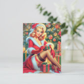 Vintage Kerstmis Pin Up Briefkaart (Staand voorkant)