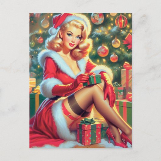 Vintage Kerstmis Pin Up Briefkaart (Voorkant)
