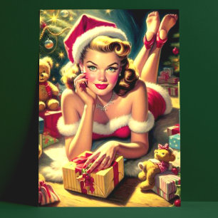 Vintage Kerstmis Pin-up Briefkaart