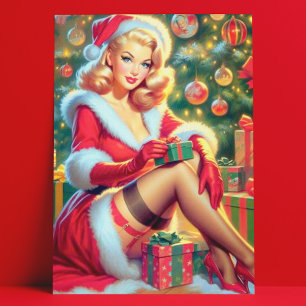 Vintage Kerstmis Pin Up Briefkaart