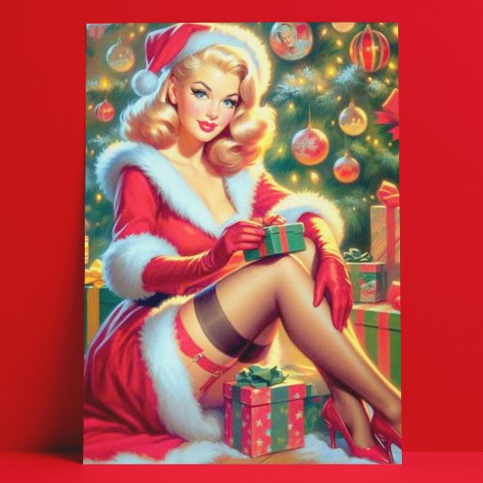 Vintage Kerstmis Pin Up Briefkaart