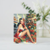 Vintage Kerstmis Pin-up Briefkaart (Staand voorkant)