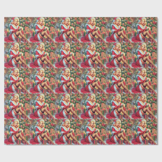 Vintage Kerstmis Pin Up Cadeaupapier (Vlak)