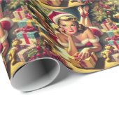 Vintage Kerstmis Pin-up Cadeaupapier (Rol Hoek)