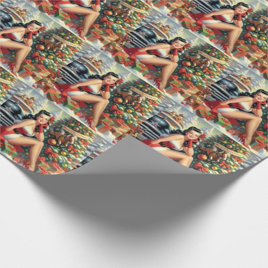 Vintage Kerstmis Pin-up Cadeaupapier (Hoek)