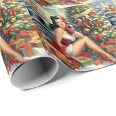 Vintage Kerstmis Pin-up Cadeaupapier (Rol Hoek)
