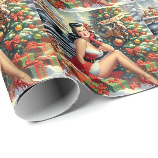 Vintage Kerstmis Pin-up Cadeaupapier (Rol Hoek)