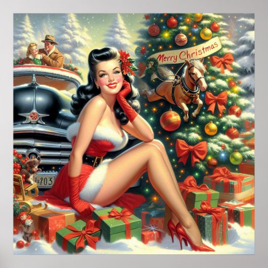 Vintage Kerstmis Pin-up Poster (Voorkant)