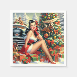 Vintage Kerstmis Pin-up Servet
