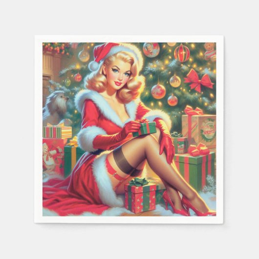 Vintage Kerstmis Pin Up Servet (Voorkant)