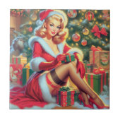 Vintage Kerstmis Pin Up Tegeltje (Voorkant)