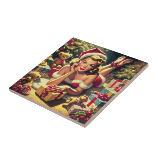 Vintage Kerstmis Pin-up Tegeltje (Zijkant)