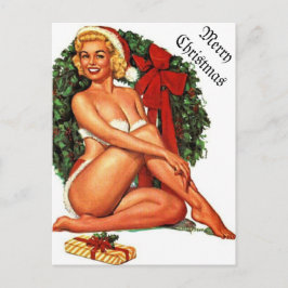 Vintage Kerstmis Pinup Meisje Feestdagenkaart