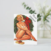Vintage Kerstmis Pinup Meisje Feestdagenkaart (Staand voorkant)