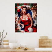 Vintage Kerstmis Pinup Santa Claus Lady Poster (Keuken)