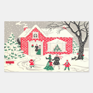 Vintage Kerstmis Platteland Groet Stickers