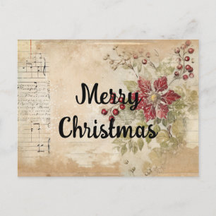 Vintage Kerstmis Poinsettia Bloem Collage Briefkaart