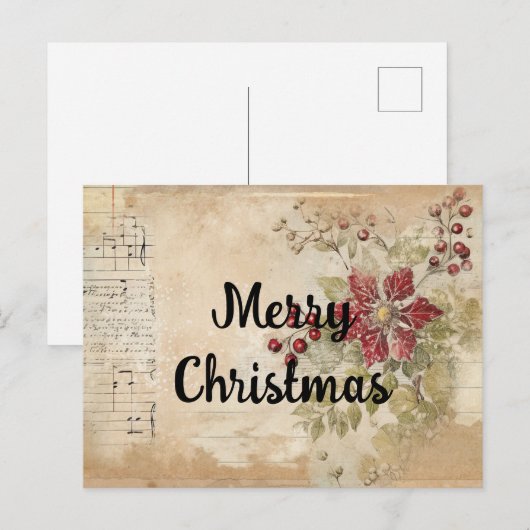 Vintage Kerstmis Poinsettia Bloem Collage Briefkaart (Voorkant / Achterkant)