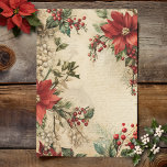 Vintage Kerstmis Poinsettia Floral Ephemera Tissuepapier<br><div class="desc">Elegante sprays van  stijl poinsettias en holly met antiek schrift op sepia distressed perkament achtergrond. Geschikt voor decoupage projecten.</div>