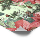 Vintage Kerstmis Poinsettia Flowers en Pinecones Poster (Hoek)