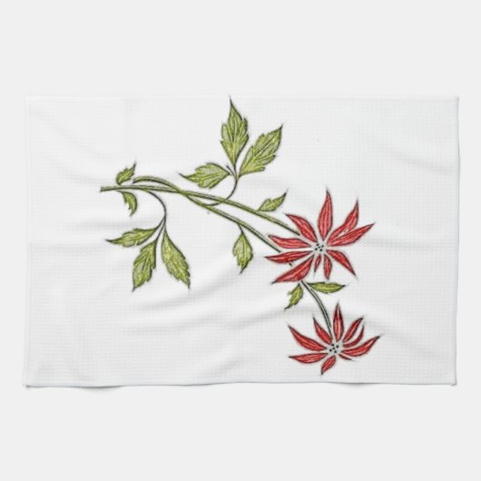 Vintage Kerstmis Poinsettia Theedoek (Horizontaal)