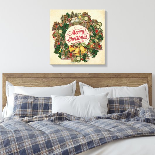 Vintage kerstmis (prettige kerst) canvas afdruk (Insitu (Slaapkamer))