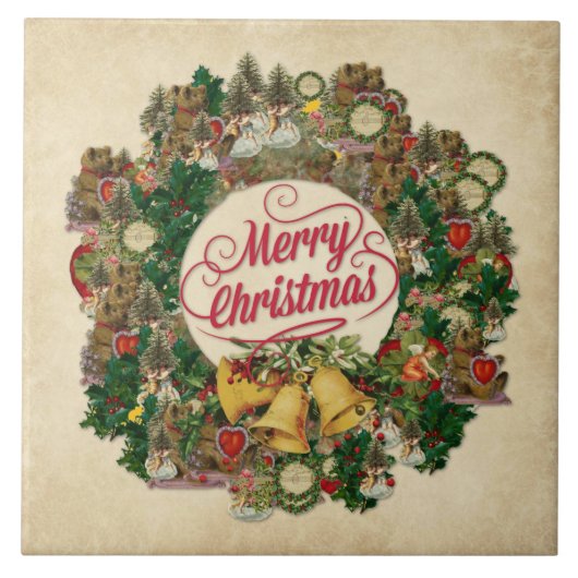 Vintage kerstmis (prettige kerst) tegeltje (Voorkant)