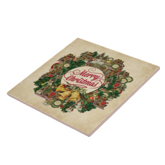 Vintage kerstmis (prettige kerst) tegeltje (Zijkant)