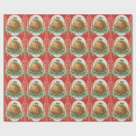 Vintage Kerstmis Pudding Cadeaupapier (Vlak)