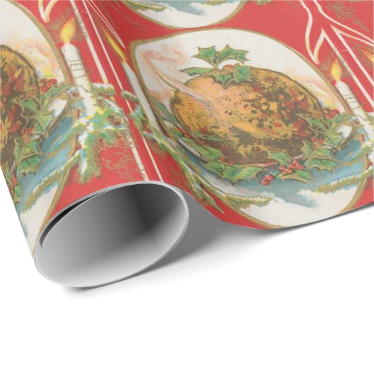 Vintage Kerstmis Pudding Cadeaupapier (Rol Hoek)