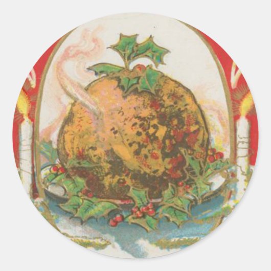 Vintage Kerstmis Pudding Ronde Sticker (Voorkant)
