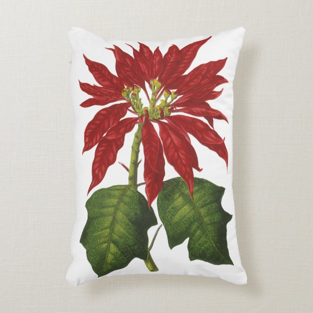 Vintage Kerstmis, Red Poinsettia Winter Plant Accent Kussen (Voorkant(Verticaal))