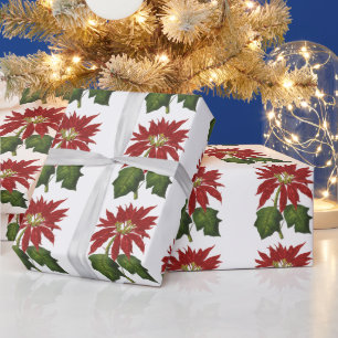 Vintage Kerstmis, Red Poinsettia Winter Plant Cadeaupapier