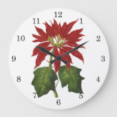 Vintage Kerstmis, Red Poinsettia Winter Plant Grote Klok (Voorkant)