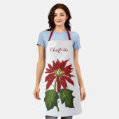 Vintage Kerstmis, Red Poinsettia Winter Plant Schort (Gedragen)