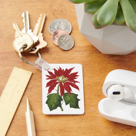Vintage Kerstmis, Red Poinsettia Winter Plant Sleutelhanger (Bureau)