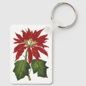 Vintage Kerstmis, Red Poinsettia Winter Plant Sleutelhanger (Achterkant)