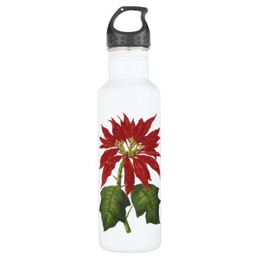 Vintage Kerstmis, Red Poinsettia Winter Plant Waterfles (Voorkant)