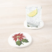 Vintage Kerstmis, Red Poinsettia Winter Plant Zandsteen Onderzetter (Zijkant)