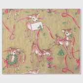 Vintage, Kerstmis, rendierlijk, bijtend Cadeaupapier (Vlak)